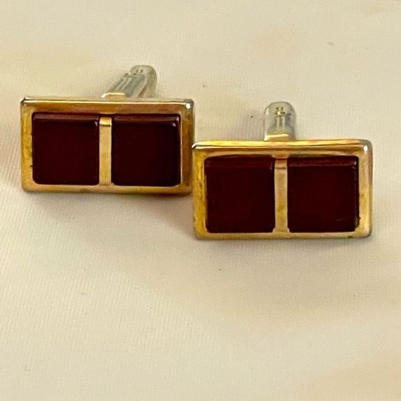 Vintage-1950s-signed Hickok double red & gold bullet back cuff links w/gift box - Picture 2 of 12
